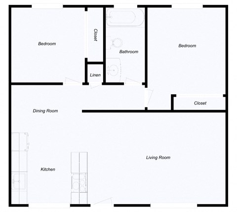 Floor plan for 2 beds, 1 bath, 825 sqft